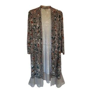 LOGO by Lori Goldstein Duster Cardigan Fairy Chiffon Hem Soft Viscose Pocket Med